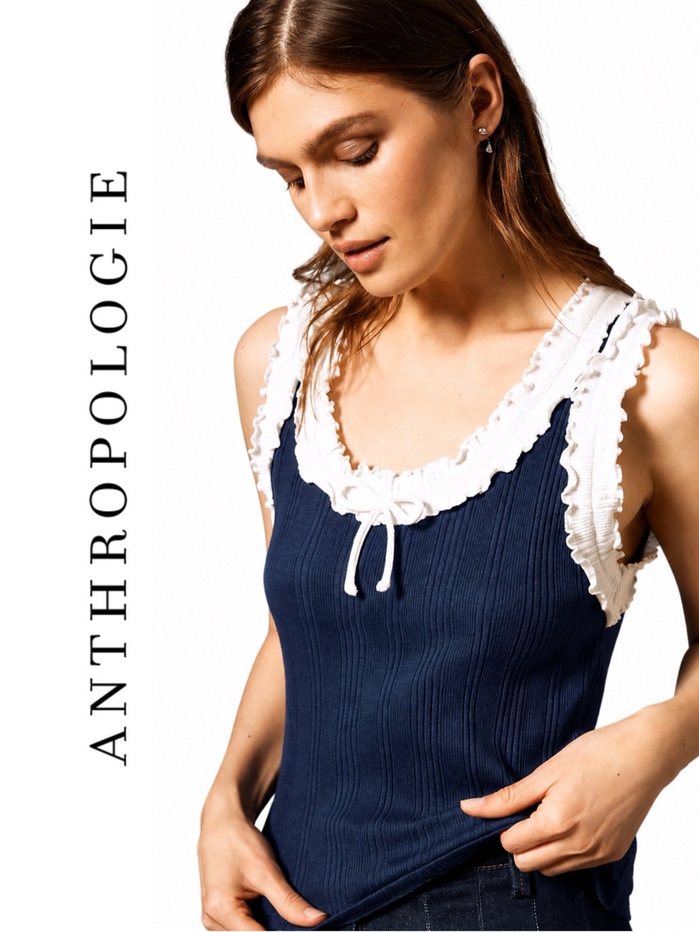 Anthropologie Maeve Ruffled Tie-Neck Tank